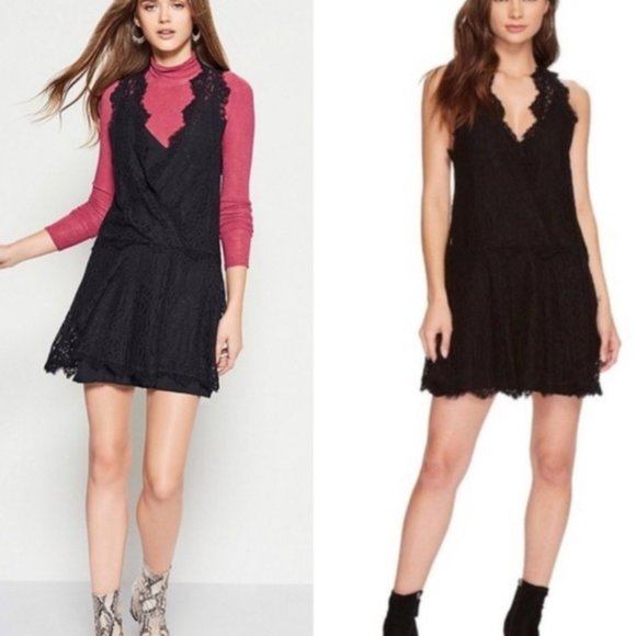 Free People Heart in Two Mini Black Lace Dress Size XS - Picture 1 of 9